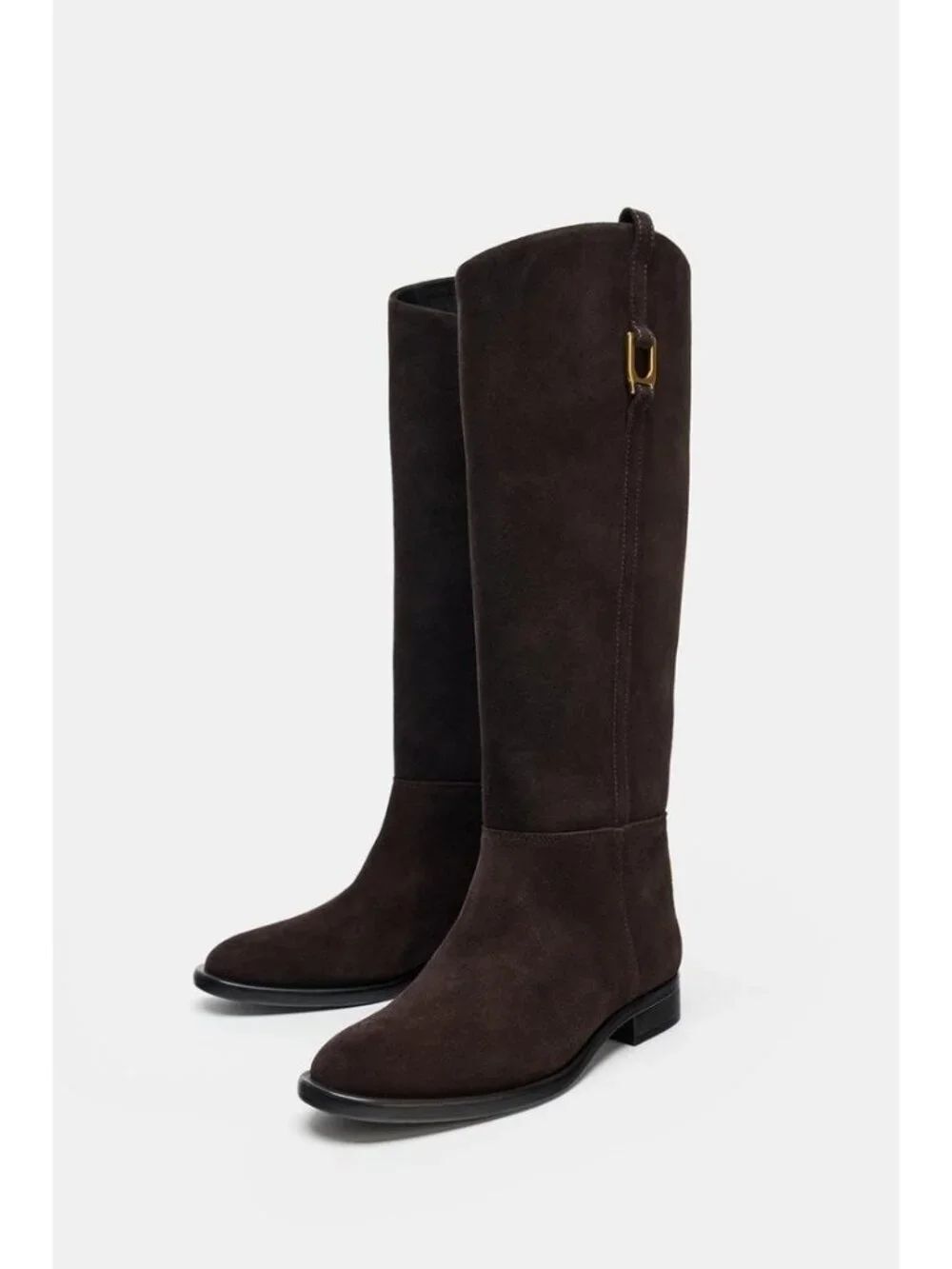 Zara Womens Flat Suede Riding Boots EU 38 US 7.5 Brown Round Toe 1005/710 NWOB